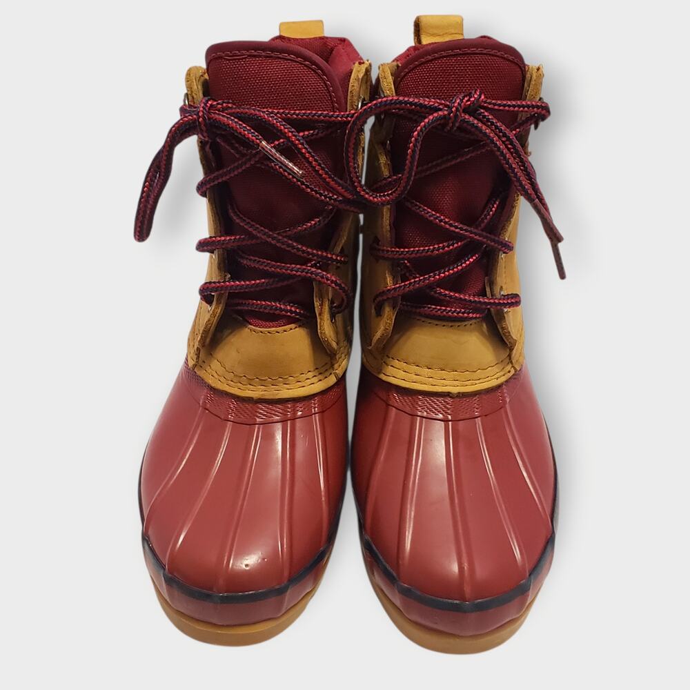 Lands End Womens Leather Duck Boots Red Tan Sz 8M Rain Outdoor Hunting Gorpcore - Picture 6 of 12